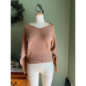 Full Circle Trends with Love, Dolman Open-Back Sweater, Tan, Size L